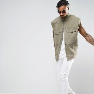 ASOS oversized sleeveless military shirt in khaki